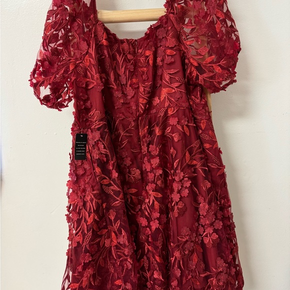 Torrid Mini Textured Floral 3D Flower Embroidery Mesh Puff Sleeve Skater Dress - Picture 8 of 11